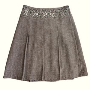 Loft Recycled Wool Herringbone Pleated Embroidered Beaded A Line  Boho Skirt